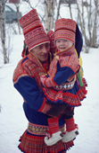 Sami father and son at a wedding in traditional costume. Kautokeino, N. Norway. 1985