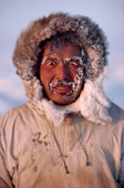 Portrait of an Inuit hunter, Ituko, frosted up at minus 30 Celsius. N.W. Greenland. 1986