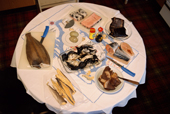 A table of traditional North Greenlandic foods. Thule, N.W. Greenland. 1998