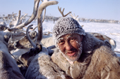 Innokentiy Zharkov, a Dolgan reindeer herder, covered in frost while working with his reindeer during the winter. Taymyr, N.Siberia, Russia. 2004