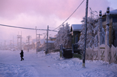A winter street scene in Verkhoyansk the coldest town in the Northern Hemisphere. Yakutia, Siberia, Russia. 1999