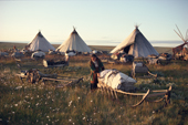 A Nenets reindeer herders summer camp on the tundra. Yamal, W. Siberia, Russia.